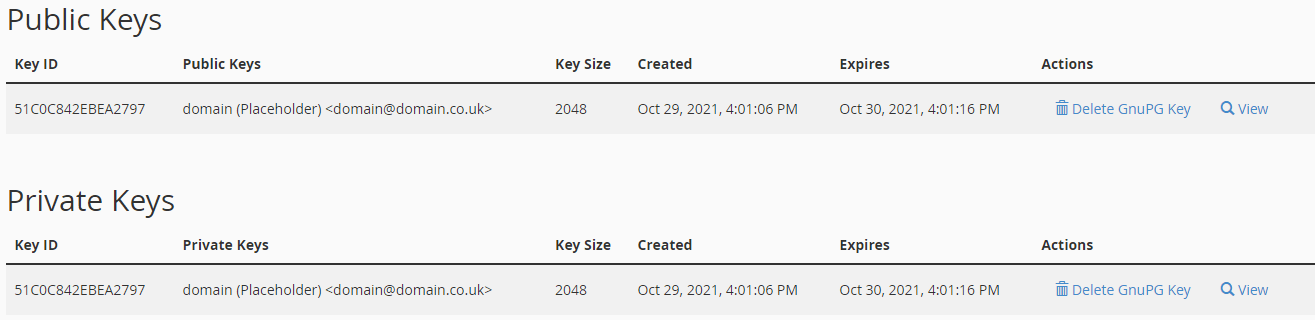 View keys cPanel