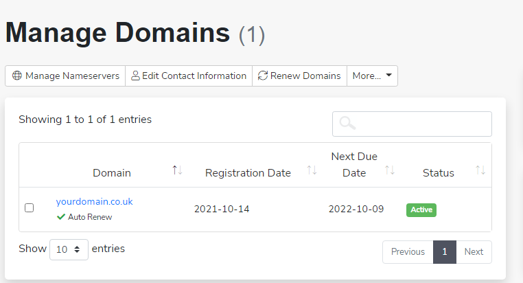 manage multiple domains client area