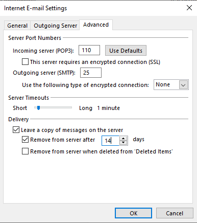 Outlook advanced settings configuration