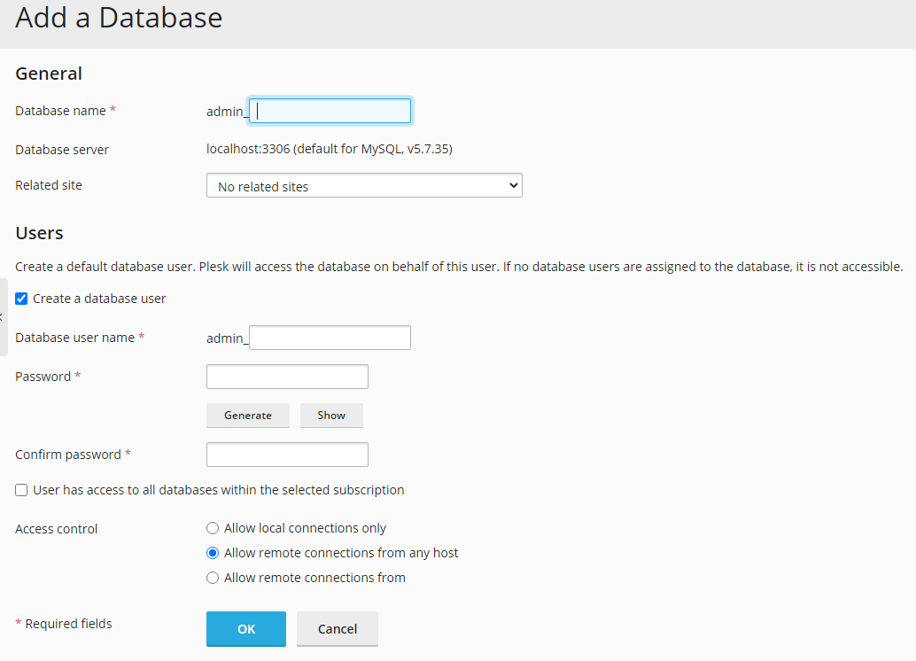 Add a database tool with configuration options.