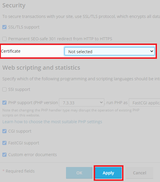 Assign SSL in Plesk 