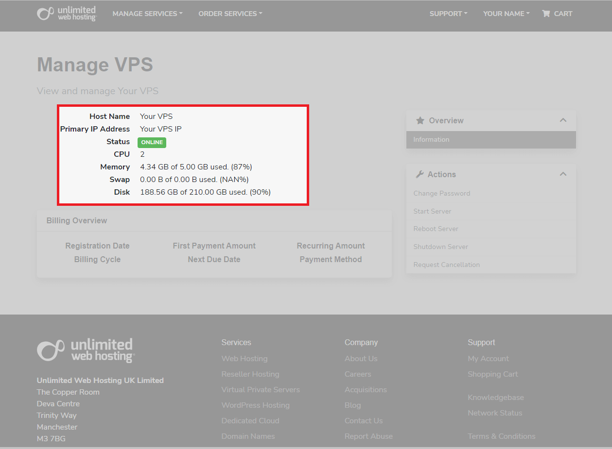 vps information in management area