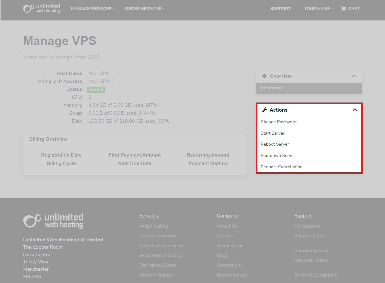 VPS manager commands list