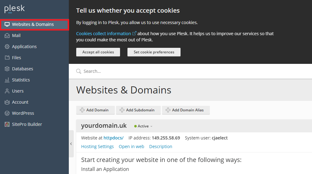 Websites and Domains in Plesk 
