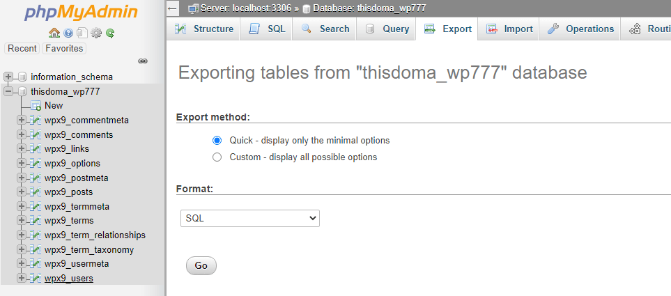 phpMyAdmin Export tool