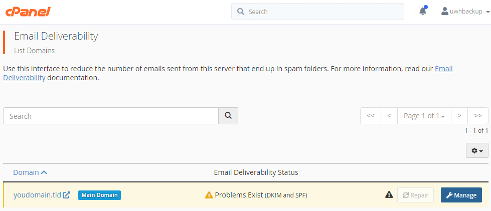cPanel email deliverability tool