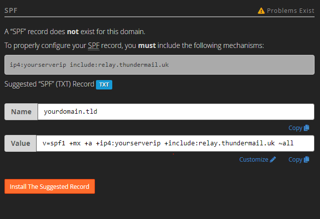 SPF configuration in cPanel