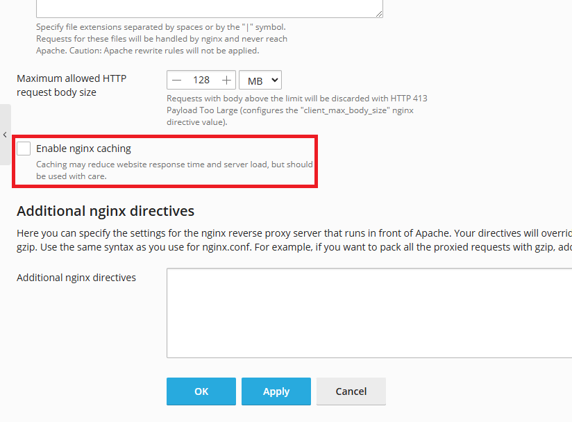 Nginx disabled in Plesk