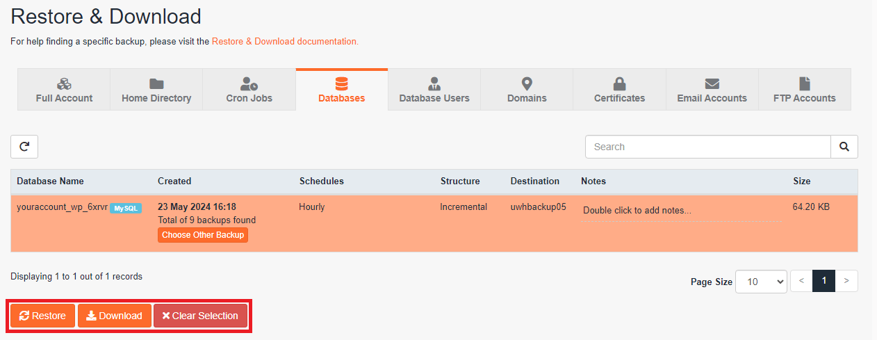 Database Backup Options