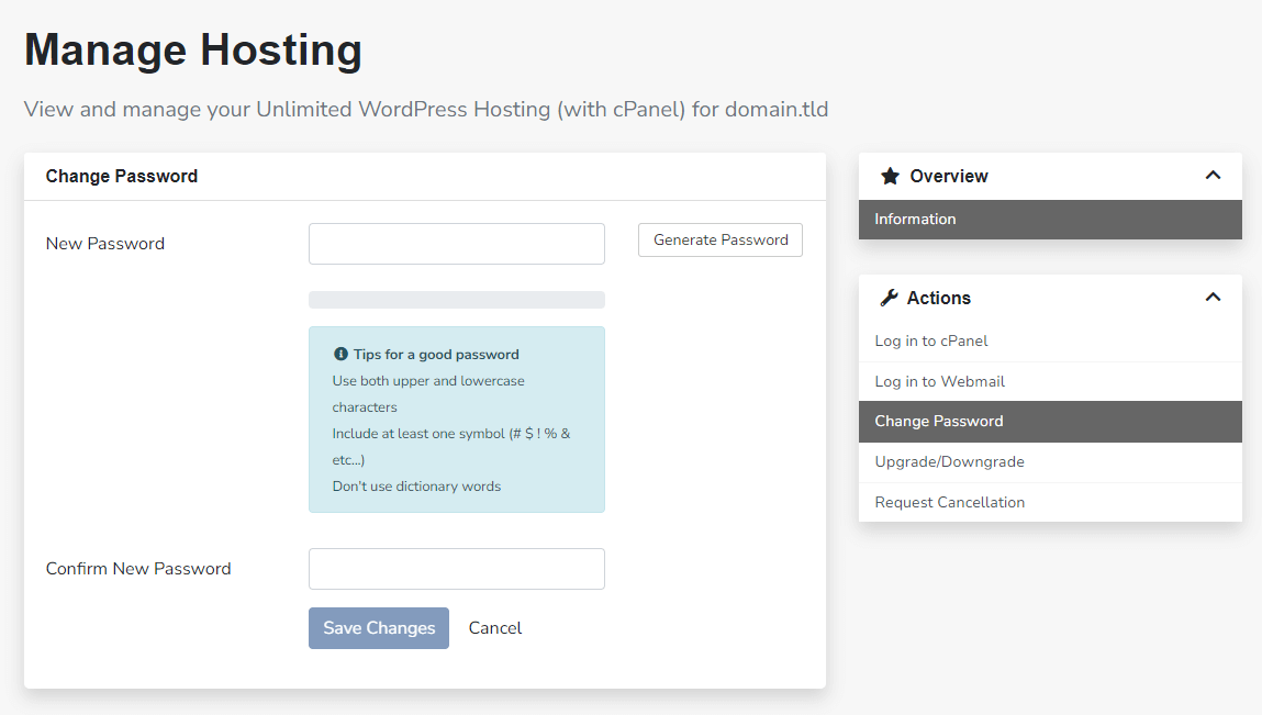 Manage Hosting Change Password