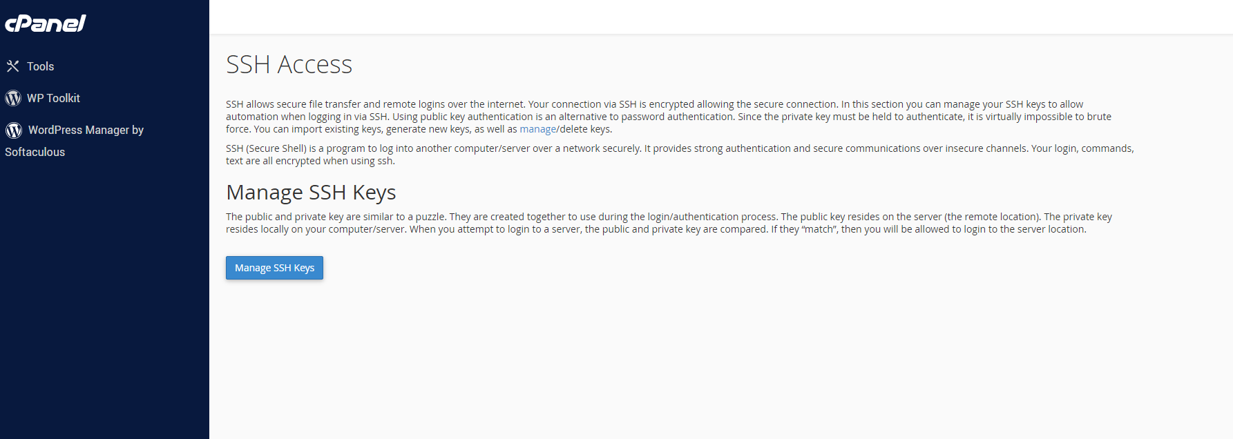 cPanel manage SSH 