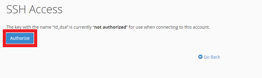 Confirm key is authorised in cPanel