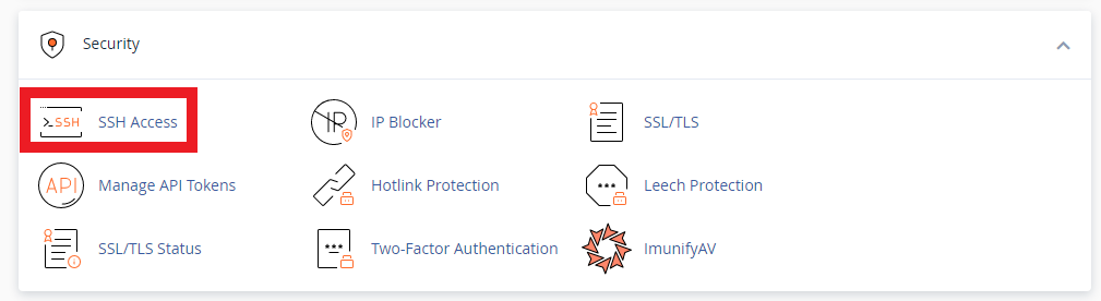 Security section in cPanel