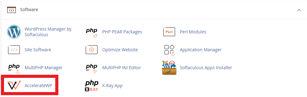 AccelerateWP highlighted in cPanel