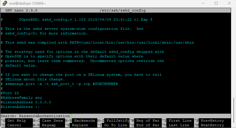 nano sshd 