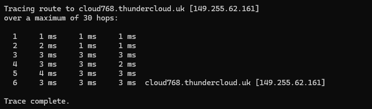 Example of a traceroute in windows