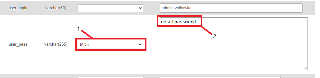 Change WP password in phpMyAdmin