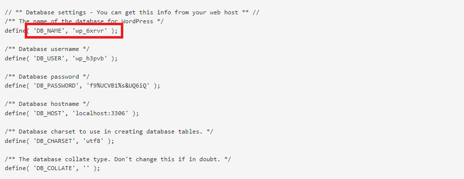 WP Database name