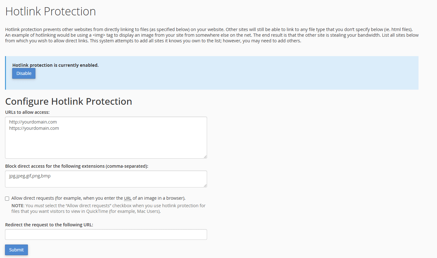 Hotlink Protection configuration