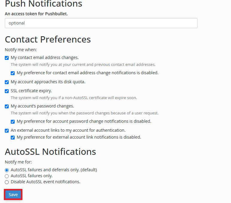 Change/Save notification settings