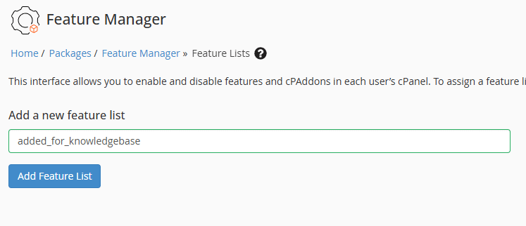 Add a new feature list in the feature manager