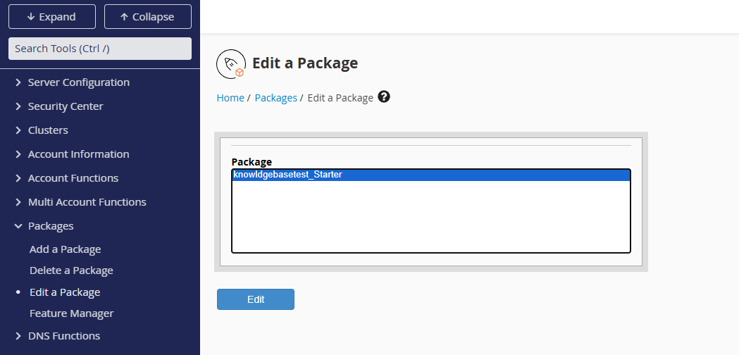 Edit a package in WHM