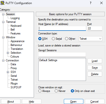 PuTTY Window