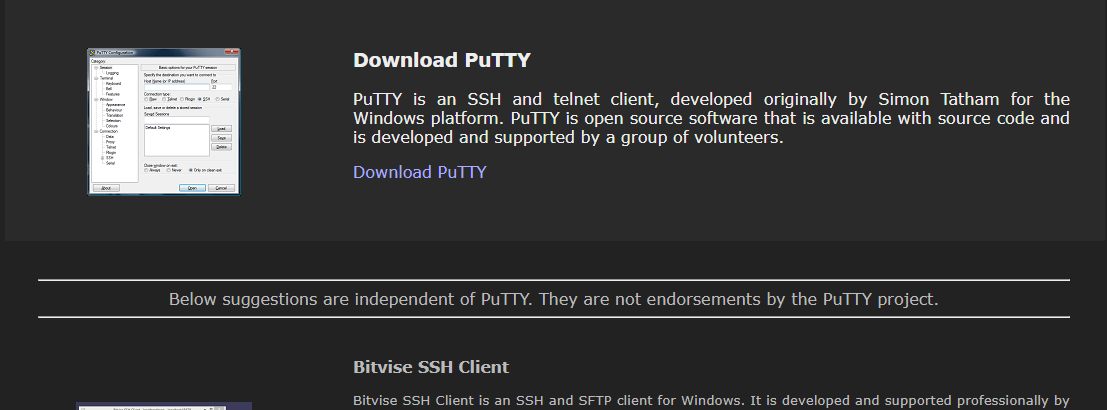 PuTTY Website