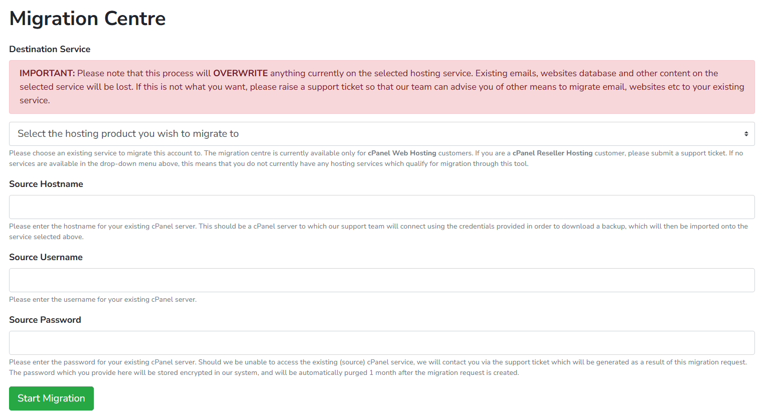 Migration Source Details