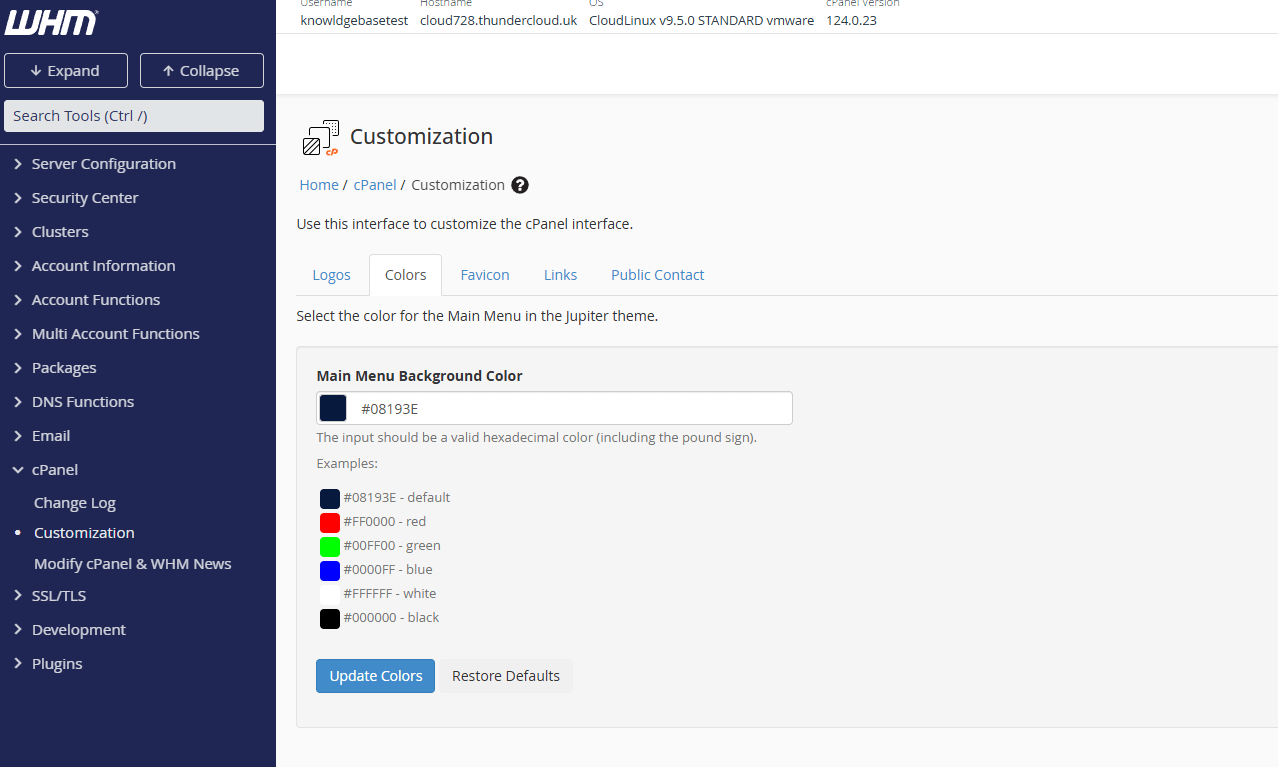 Colour customisation for cPanel in WHM