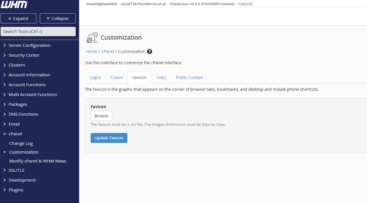 Favicon customisation for cPanel in WHM