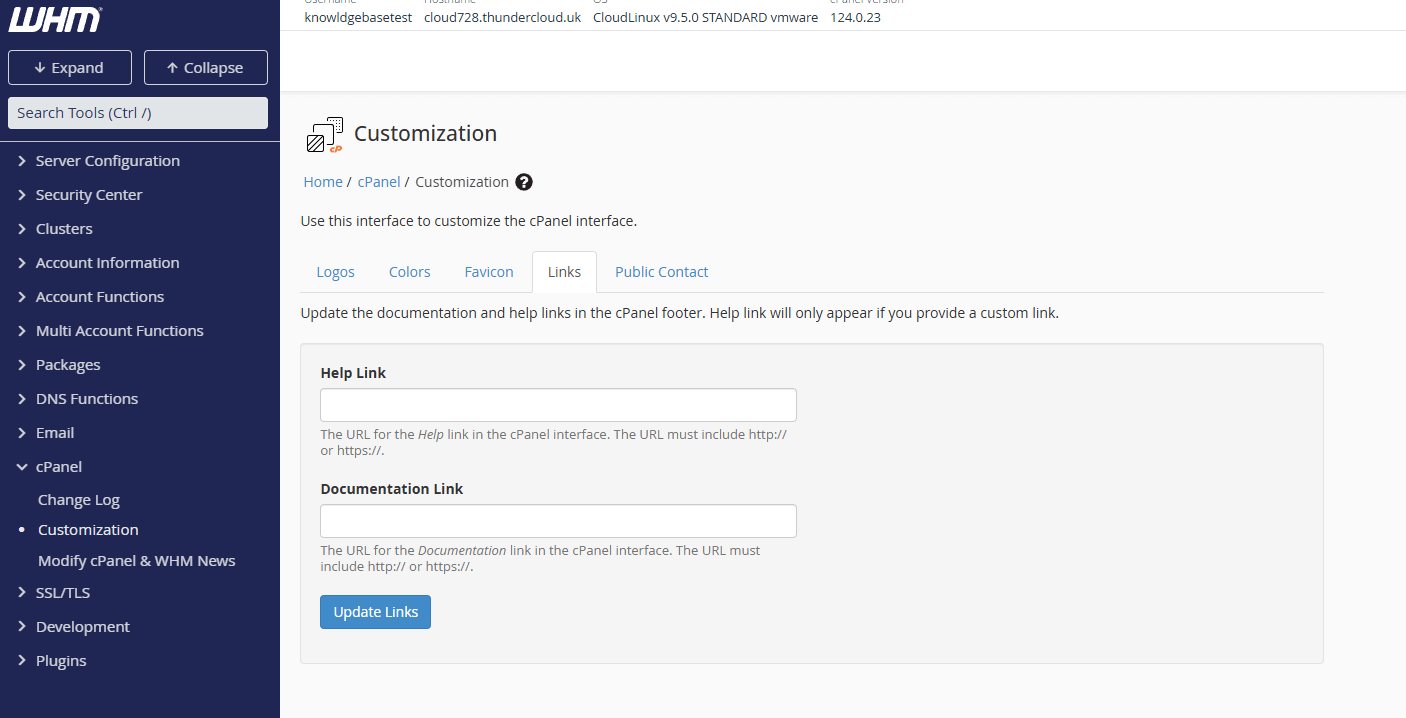 Links customisation for cPanel in WHM