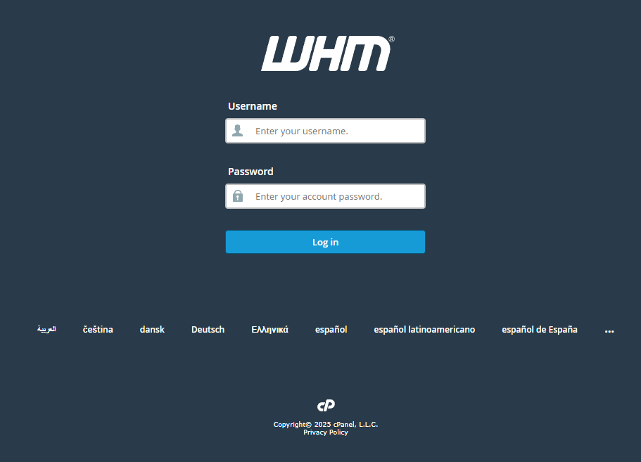 WHM login page