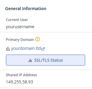 Server information pane with IP address shown