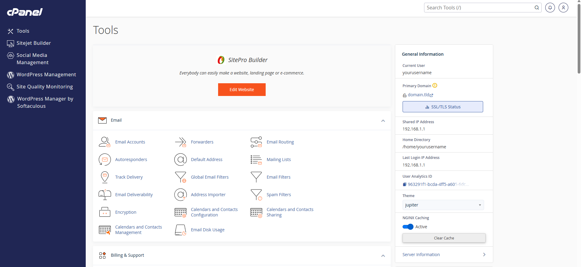 cPanel Jupiter Dashboard