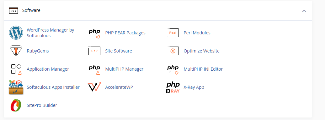 The software section in a cPanel account