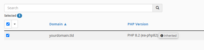Domain Selected in the MultiPHP manager