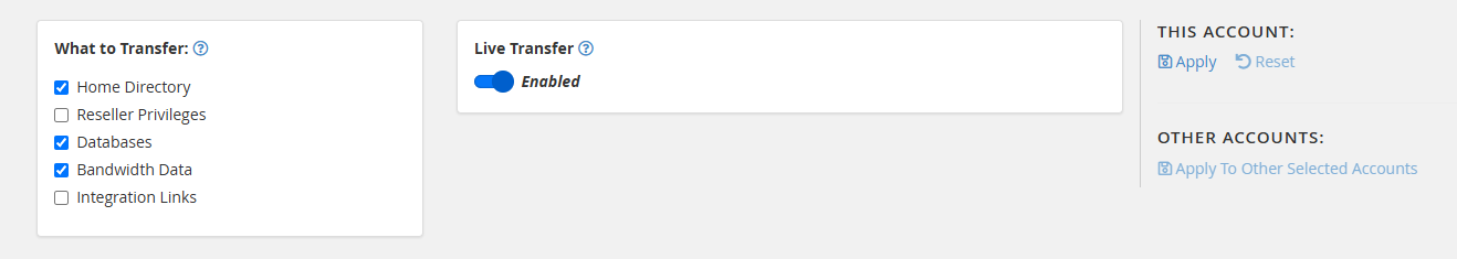 Transfer tool settings and action button/