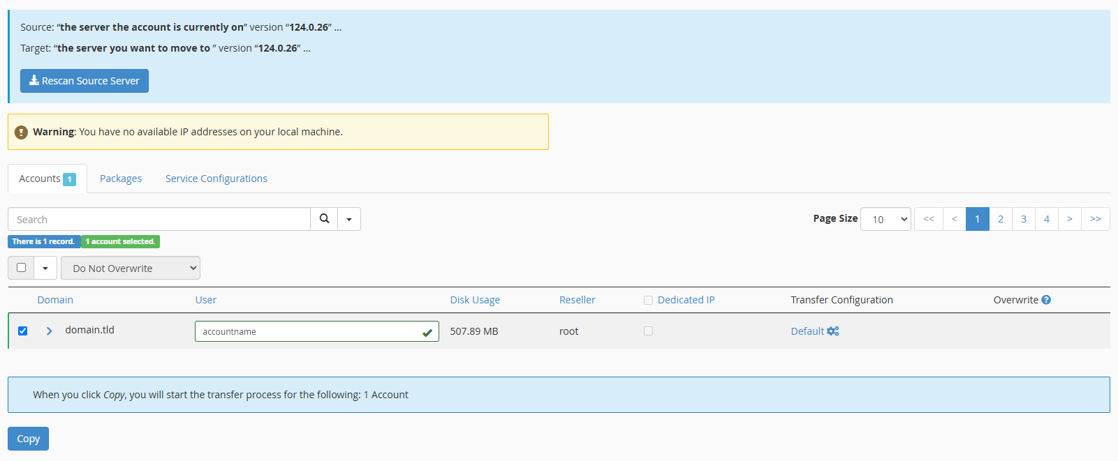 Scan remote source in the transfer tool