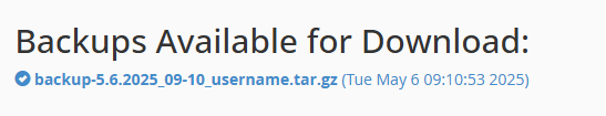 Backup ready for download in cPanel