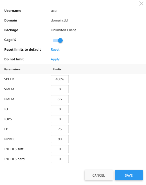 LVE resource configuration editor