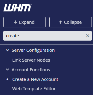 WHM account functions list