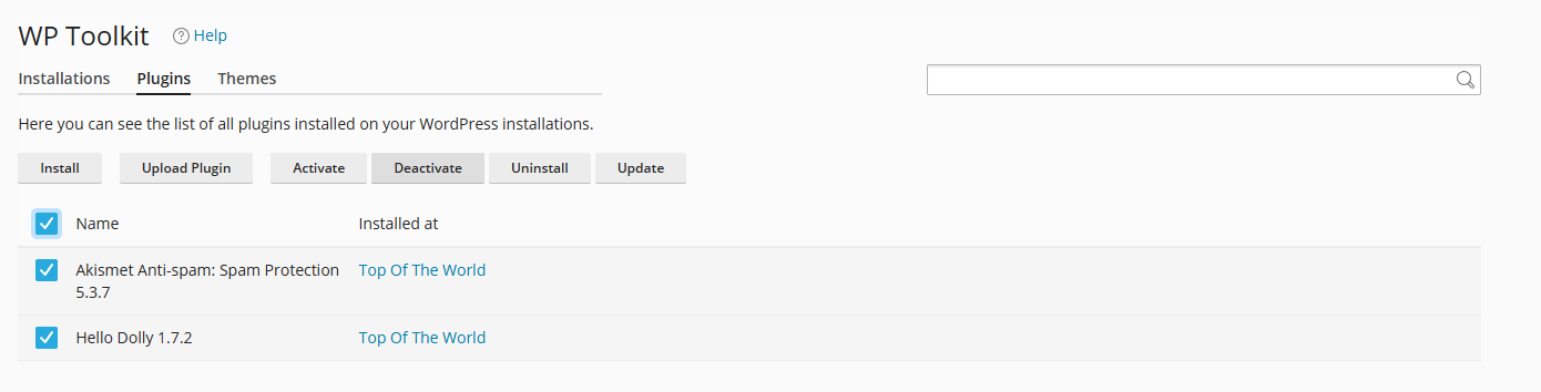 Deactivate plugins in WP Toolkit