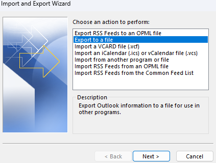 Outlook export to a file 