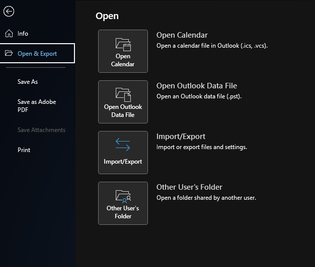 The file section in outlook