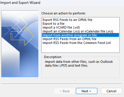 Outlook Import a file