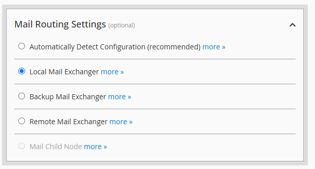 WHM mail routing settings