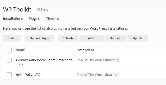 Plugins showing as inactive in WP Toolkit