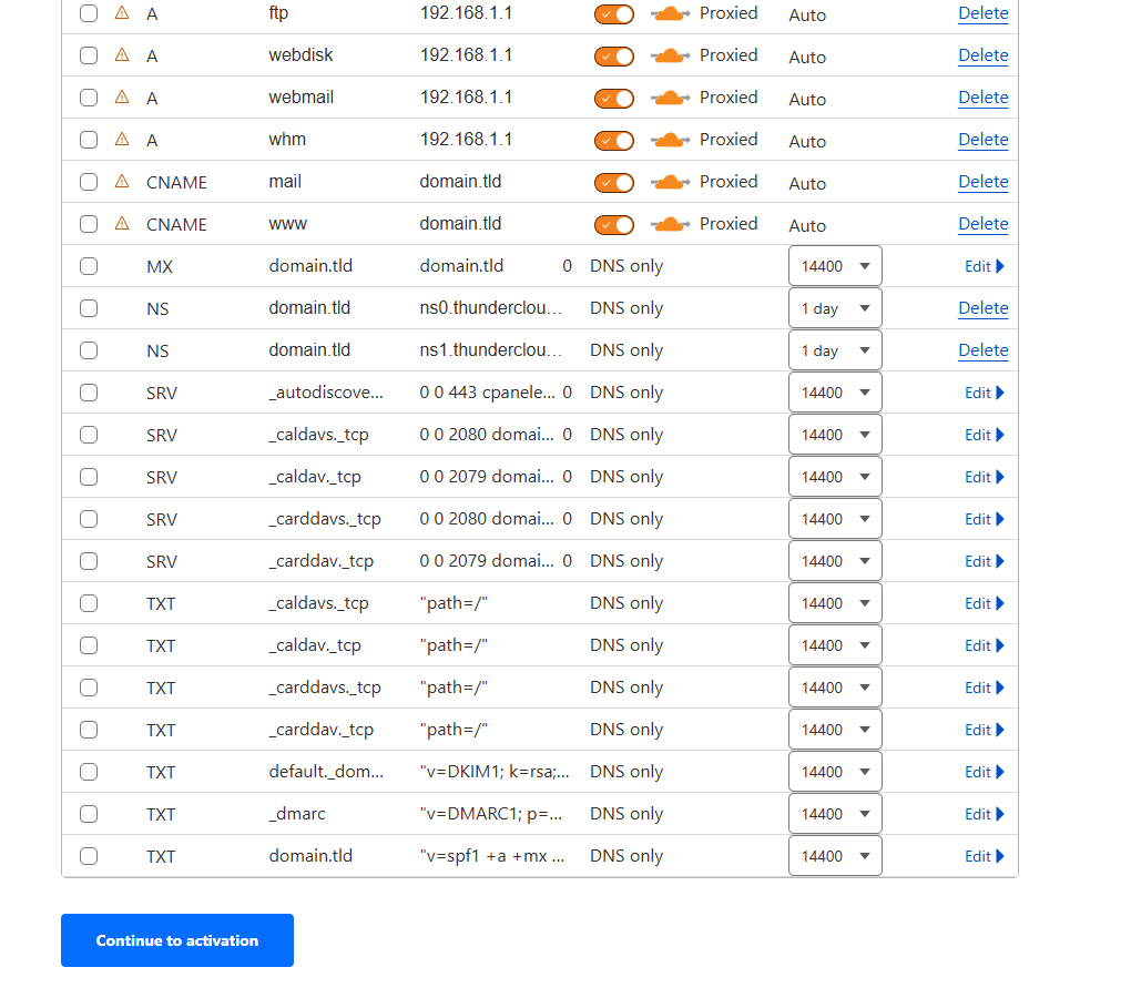 Continue to activation in Cloudflare