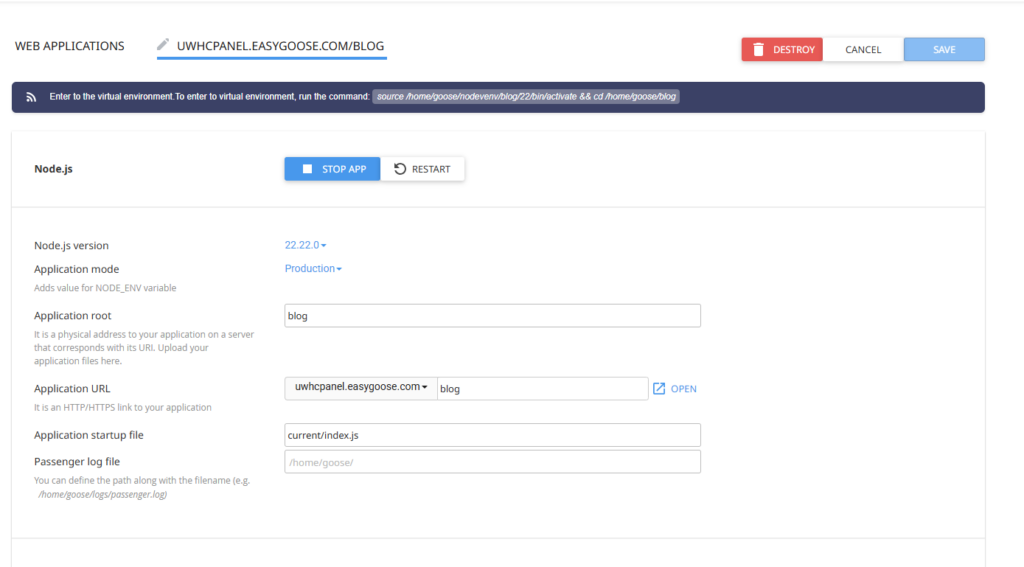 Node.js Manager with Run Path